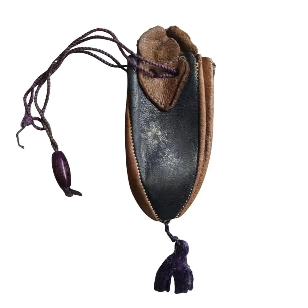 Vintage Mini Leather Coin Purse Moroccan Style Folding Pouch Tassel 4.5